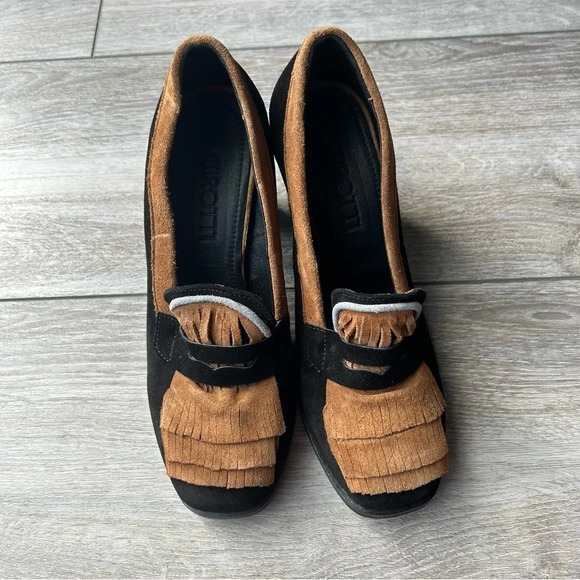 NWOT Girotti Square Toe Suede Leather With Fringe Pump - Picture 3 of 12